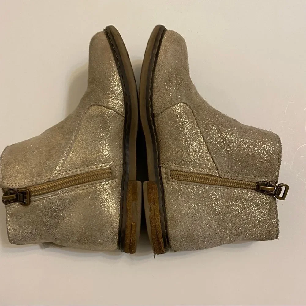 Tucker + Tate Nordstrom Gold Fringe Leather suede Girls zip low Boots 29/US 12